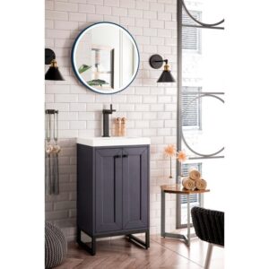 James Martin E303V20MGMBKWG Chianti 20 Inch Single Vanity Cabinet in Mineral Grey and Matte Black with White Glossy Composite Countertop