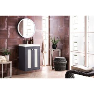 James Martin E303V20MGWG Chianti 20 Inch Single Vanity Cabinet in Mineral Grey with White Glossy Composite Countertop