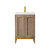 James Martin E303V20WWRGDWG Chianti 20 Inch Single Vanity Cabinet in Whitewashed Walnut and Radiant Gold with White Glossy Composite Countertop