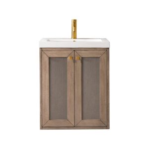 James Martin E303V20WWWG Chianti 20 Inch Single Vanity Cabinet in Whitewashed Walnut with White Glossy Composite Countertop