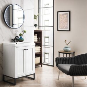 James Martin E303V24GWMBKWG Chianti 23 5/8 Inch Single Vanity Cabinet with White Glossy Composite Countertop - Glossy White