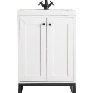 James Martin E303V24GWMBKWG Chianti 23 5/8 Inch Single Vanity Cabinet with White Glossy Composite Countertop - Glossy White