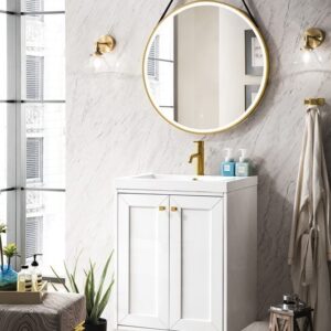 James Martin E303V24GWWG Chianti 23 5/8 Inch Single Vanity Cabinet with White Glossy Composite Countertop - Glossy White