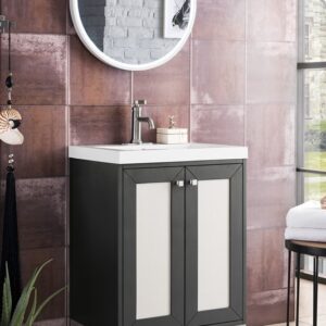 James Martin E303V24MGBNKWG Chianti 23 5/8 Inch Single Vanity Cabinet with White Glossy Composite Countertop - Mineral Grey