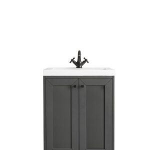 James Martin E303V24MGMBKWG Chianti 23 5/8 Inch Single Vanity Cabinet with White Glossy Composite Countertop - Mineral Grey