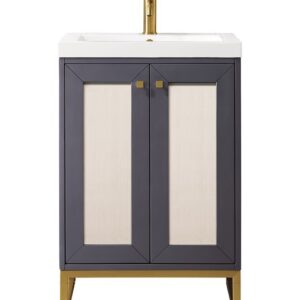 James Martin E303V24MGRGDWG Chianti 23 5/8 Inch Single Vanity Cabinet with White Glossy Composite Countertop - Mineral Grey