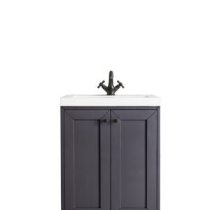 James Martin E303V24MGWG Chianti 23 5/8 Inch Single Vanity Cabinet with White Glossy Composite Countertop - Mineral Grey