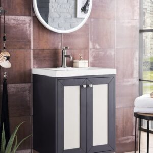 James Martin E303V24MGWG Chianti 23 5/8 Inch Single Vanity Cabinet with White Glossy Composite Countertop - Mineral Grey