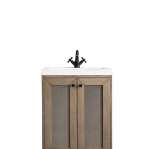 James Martin E303V24WWWG Chianti 23 5/8 Inch Single Vanity Cabinet with White Glossy Composite Countertop - Whitewashed Walnut