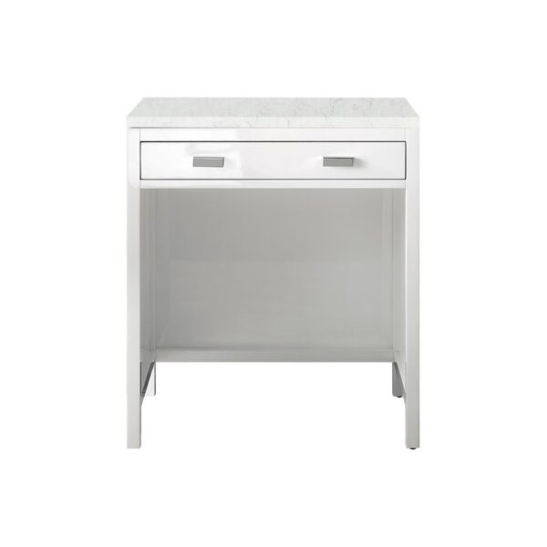 James Martin E444-CU30-GW-3EJP Addison 30 Inch Free-standing Countertop Unit (Makeup Counter) in Glossy White with 3 CM Eternal Jasmine Pearl Quartz Top