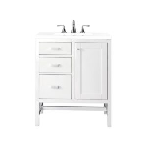 James Martin E444-V30-3WZ Addison 30 Inch Single Vanity Cabinet with 3cm White Zeus Quartz Top