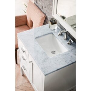 James Martin E444-V30-GW-3CAR Addison 30 Inch Single Vanity Cabinet in Glossy White with 3 CM Carrara White Top