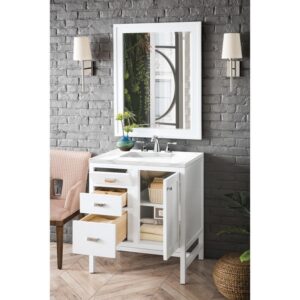 James Martin E444-V30-GW-3CAR Addison 30 Inch Single Vanity Cabinet in Glossy White with 3 CM Carrara White Top