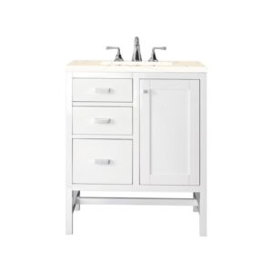 James Martin E444-V30-GW-3EMR Addison 30 Inch Single Vanity Cabinet in Glossy White with 3 CM Eternal Marfil Top