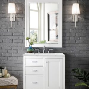 James Martin E444-V30-GW-3ENC Addison 30 Inch Single Vanity Cabinet with Ethereal Noctis Top - Glossy White