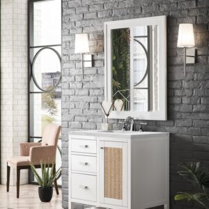 James Martin E444-V30-GW-3ENC Addison 30 Inch Single Vanity Cabinet with Ethereal Noctis Top - Glossy White