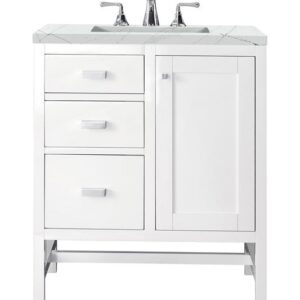 James Martin E444-V30-GW-3ENC Addison 30 Inch Single Vanity Cabinet with Ethereal Noctis Top - Glossy White