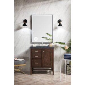 James Martin E444-V30-MCA-3CSP Addison 30 Inch Single Vanity Cabinet in Mid Century Acacia with 3 cm Charcoal Soapstone Quartz Top with Sink