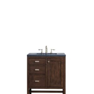 James Martin E444-V30-MCA-3CSP Addison 30 Inch Single Vanity Cabinet in Mid Century Acacia with 3 cm Charcoal Soapstone Quartz Top with Sink