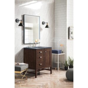 James Martin E444-V30-MCA-3CSP Addison 30 Inch Single Vanity Cabinet in Mid Century Acacia with 3 cm Charcoal Soapstone Quartz Top with Sink