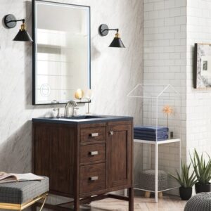 James Martin E444-V30-MCA-3CSP Addison 30 Inch Single Vanity Cabinet in Mid Century Acacia with 3 cm Charcoal Soapstone Quartz Top with Sink