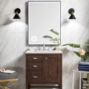 James Martin E444-V30-MCA-3ENC Addison 30 Inch Single Vanity Cabinet with Ethereal Noctis Quartz Top - Mid Century Acacia