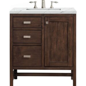 James Martin E444-V30-MCA-3ENC Addison 30 Inch Single Vanity Cabinet with Ethereal Noctis Quartz Top - Mid Century Acacia