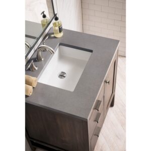 James Martin E444-V30-MCA-3GEX Addison 30 Inch Single Vanity Cabinet in Mid Century Acacia with 3 cm Grey Expo Quartz Top with Sink