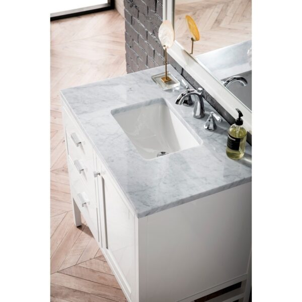 James Martin E444-V36-GW-3CAR Addison 36 Inch Single Vanity Cabinet in Glossy White with 3 CM Carrara White Top