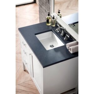 James Martin E444-V36-GW-3CSP Addison 36 Inch Single Vanity Cabinet in Glossy White with 3 CM Charcoal Soapstone Quartz Top