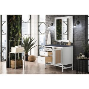 James Martin E444-V36-GW-3CSP Addison 36 Inch Single Vanity Cabinet in Glossy White with 3 CM Charcoal Soapstone Quartz Top