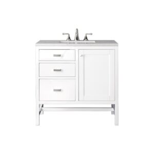 James Martin E444-V36-GW-3EJP Addison 36 Inch Single Vanity Cabinet in Glossy White with 3 CM Eternal Jasmine Pearl Quartz Top