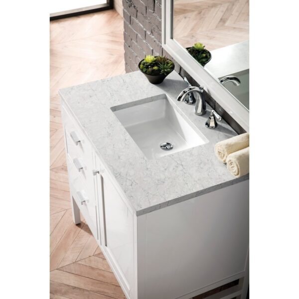 James Martin E444-V36-GW-3EJP Addison 36 Inch Single Vanity Cabinet in Glossy White with 3 CM Eternal Jasmine Pearl Quartz Top