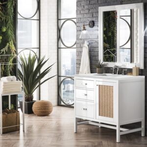 James Martin E444-V36-GW-3ENC Addison 36 Inch Single Vanity Cabinet with Ethereal Noctis Top - Glossy White