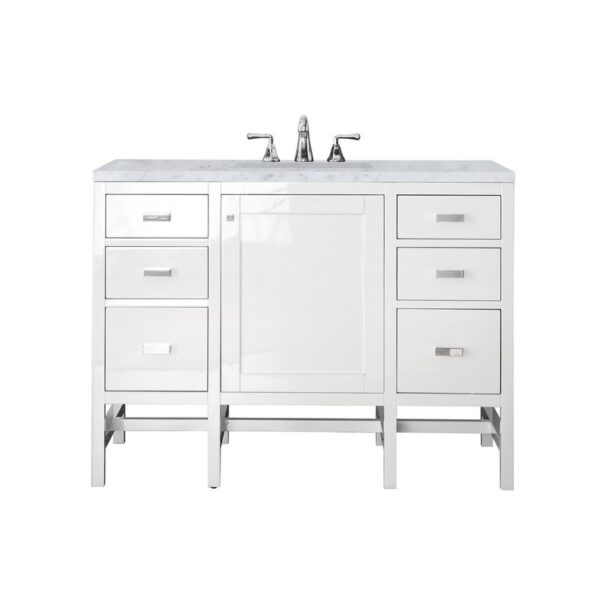 James Martin E444-V48-GW-3CAR Addison 48 Inch Single Vanity Cabinet in Glossy White with 3 CM Carrara White Top