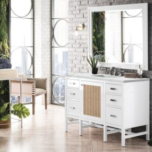 James Martin E444-V48-GW-3ENC Addison 48 Inch Single Vanity Cabinet with Ethereal Noctis Top - Glossy White