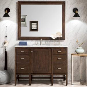 James Martin E444-V48-MCA-3CAR Addison 48 Inch Single Vanity Cabinet in Mid Century Acacia with 3 cm Carrara White Top with Sink