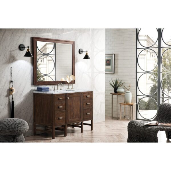 James Martin E444-V48-MCA-3CAR Addison 48 Inch Single Vanity Cabinet in Mid Century Acacia with 3 cm Carrara White Top with Sink