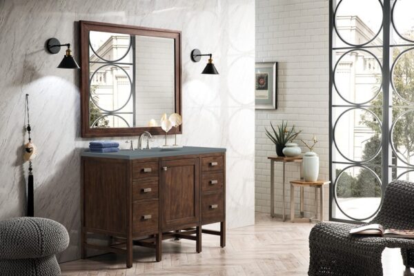 James Martin E444-V48-MCA-3CBL Addison 48 Inch Single Vanity Cabinet with Cala Blue Quartz Top - Mid Century Acacia