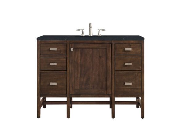 James Martin E444-V48-MCA-3CSP Addison 48 Inch Single Vanity Cabinet in Mid Century Acacia with 3 cm Charcoal Soapstone Quartz Top with Sink