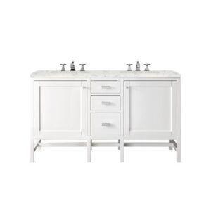 James Martin E444-V60D-GW-3EJP Addison 60 Inch Double Vanity Cabinet in Glossy White with 3 CM Eternal Jasmine Pearl Quartz Top