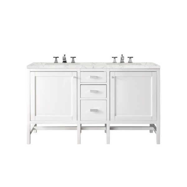 James Martin E444-V60D-GW-3EJP Addison 60 Inch Double Vanity Cabinet in Glossy White with 3 CM Eternal Jasmine Pearl Quartz Top