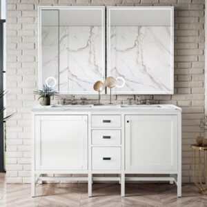 James Martin E444-V60D-GW-3ENC Addison 60 Inch Double Vanity Cabinet with Ethereal Noctis Top - Glossy White