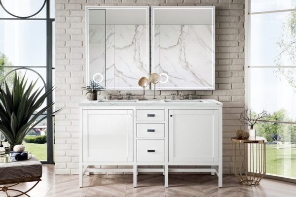 James Martin E444-V60D-GW-3ENC Addison 60 Inch Double Vanity Cabinet with Ethereal Noctis Top - Glossy White