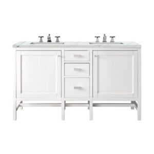 James Martin E444-V60D-GW-3ENC Addison 60 Inch Double Vanity Cabinet with Ethereal Noctis Top - Glossy White