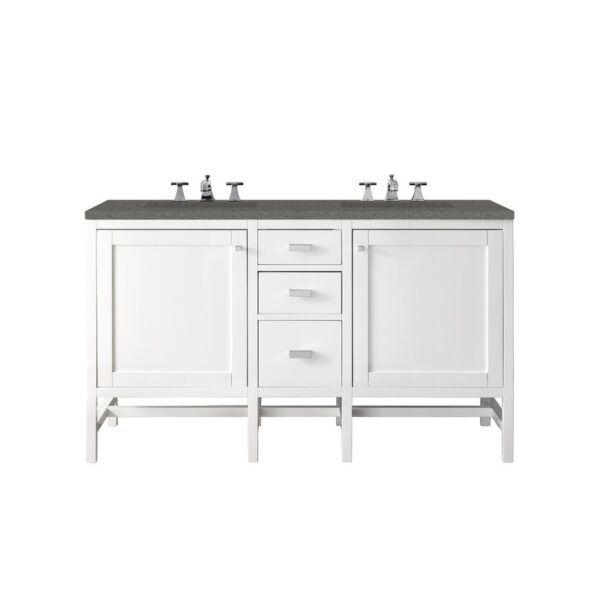 James Martin E444-V60D-GW-3GEX Addison 60 Inch Double Vanity Cabinet in Glossy White with 3 CM Grey Expo Quartz Top