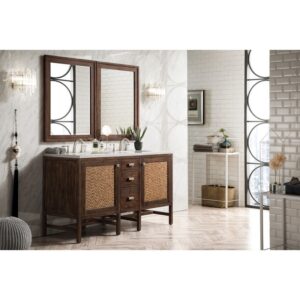 James Martin E444-V60D-MCA-3CAR Addison 60 Inch Double Vanity Cabinet in Mid Century Acacia with 3 cm Carrara White Top with Sink