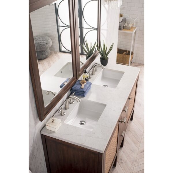 James Martin E444-V60D-MCA-3EJP Addison 60 Inch Double Vanity Cabinet in Mid Century Acacia with 3 cm Eternal Jasmine Pearl Quartz Top with Sink