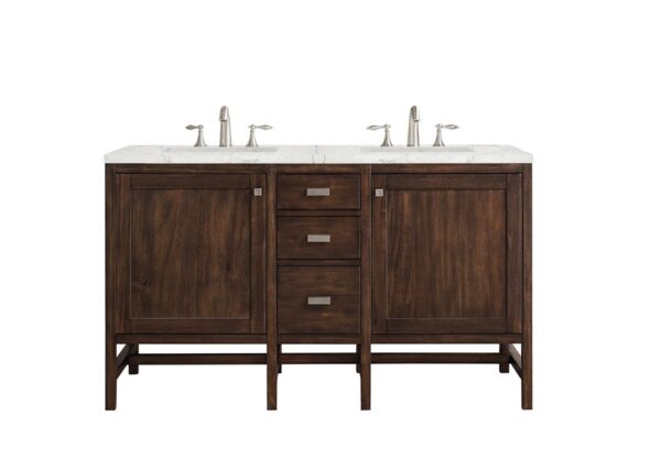 James Martin E444-V60D-MCA-3EJP Addison 60 Inch Double Vanity Cabinet in Mid Century Acacia with 3 cm Eternal Jasmine Pearl Quartz Top with Sink