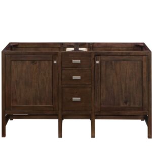 James Martin E444-V60D-MCA-3EJP Addison 60 Inch Double Vanity Cabinet in Mid Century Acacia with 3 cm Eternal Jasmine Pearl Quartz Top with Sink